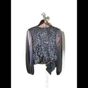 RARE VINTAGE FIND! Elegant Sequin-Covered Crop Top with Satin Sleeves